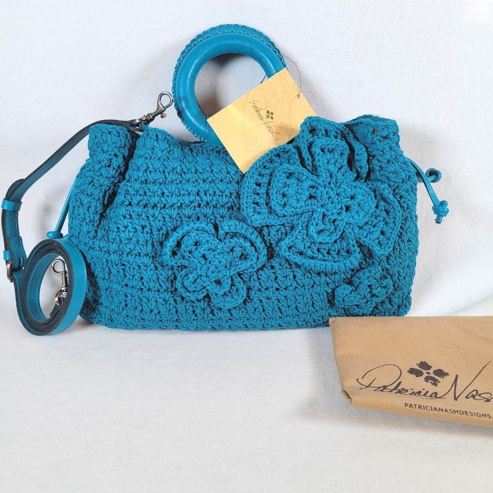 Patricia Nash Womens Carlina Butterfly Crochet Satchel Medium Bag Purse Green